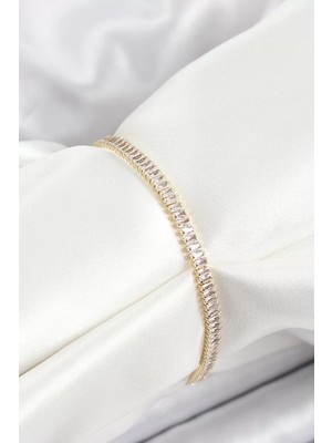 Renas Store Pirinç Zirkon Taşlı Ince Su Yolu Model Gold Renk Kadın Bileklik - TJ-BB7034