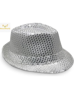 Renas Store Disko Gümüş Payetli Fötr Şapka Yetişkin Boy