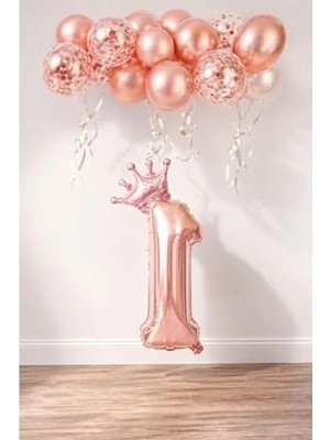 Die Grup Rose Gold Rakam Folyo Balon ve Konfetili Balon Seti