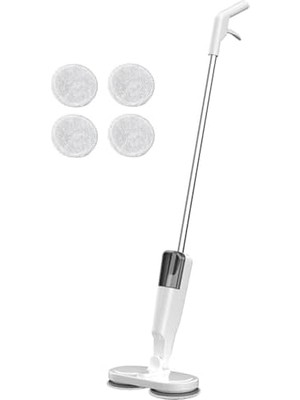 Şarjlı Su Püskürtmeli Elektrikli Mop – Çift Döner Başlık, Mikrofiber Ped, 2000 Mah, Tüm Zeminlerde Etkili Beyaz