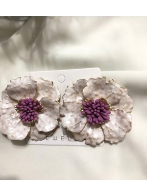Deniz Accessories Marka Model, Sedefli Büyük Çiçek Küpe