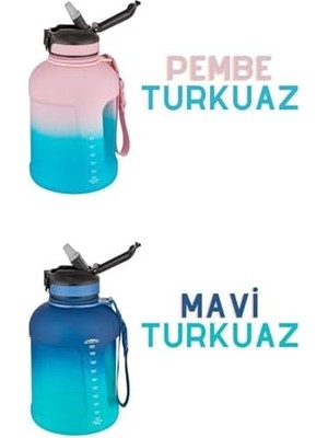 1700ML Çift Renk Pipetli Taşıma Askılı Kulplu Softtouch Motivasyon Su Matarası SM-3067-TURKUAZMAVİ