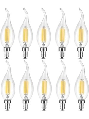 Die Grup 10 Adet Kıvrık Buji Ampul, 4W Şeffaf Filament