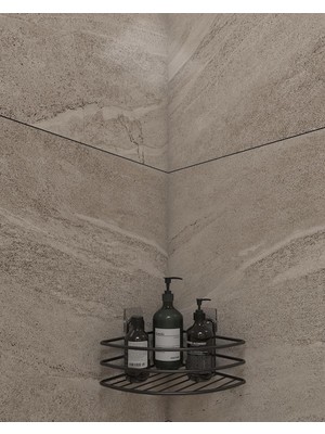 Banyo Ömür Boyu Paslanmaz Yapışkanlı Banyo Rafı Düzenleyıcı Mat Siyah Köşelik Şampuanlık EK01.S