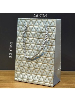 Renas Store Büyük Boy Gümüş Gold Desenli Karton Çanta