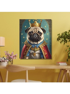 Tekli Dikey Kanvas Duvar Tablosu Kral Kostümlü Pug Köpek 40 x 60 GARTNM7312