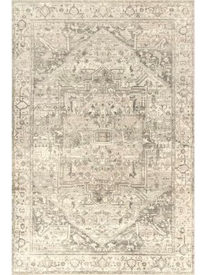 Makinede Yıkanabilir Madalyon Alan Kilimi, 8' x 10', Gri