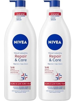 Yoğun Nemlendirici Repair & Care Vücut Losyonu 400ML, 72 Saat Nemlendirime, Kaşıntılı ve Hassas Ciltlere Özel, Onarıcı, Gliserin,pro Vitamin B5,niasinamid,kuru Ciltler (2 Paketi)