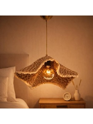 Ranchero Jüt Avize 44 cm – Rustik Doğal Sarkıt Avize, E27 Duy, Ekru Dekoratif Tavan Lambası, Salon Mutfak Yemek Odası ve Teras Için