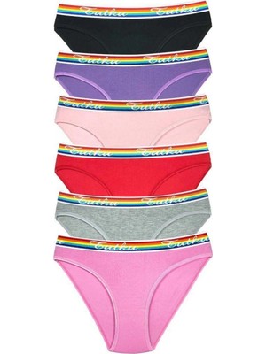 MiraLive 6 Adet Beli Renkli Lastik Pamuklu Kadın Slip Tutku Külot