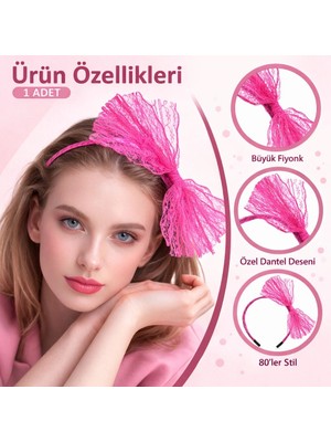 Renas Store 80’ler 90’lar Neon Pembe Dantel Taç Fiyonklu