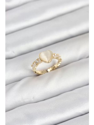 Renas Store Pirinç Gold Renk Zirkon Taşlı Kalpli Kadın Yüzük - TJ-BYK3856