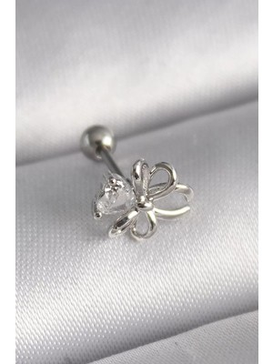 Renas Store 316L Çelik Gümüş Renk Zirkon Taş Detay Kurdele Model Tragus Piercing - TJ-PR1289