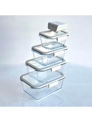 Fika Glace Vakumlu Cam Saklama Kabı Bej 5 Parça Set