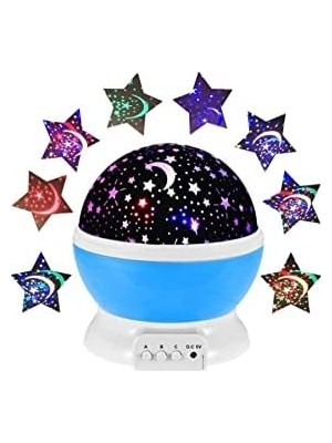 Mavi Dönen Projeksiyon Gece Lambası Star Ay Yıldız LED