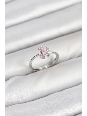 Renas Store Pirinç Gümüş Renk Pembe Kadın Yüzük - TJ-BYK3871