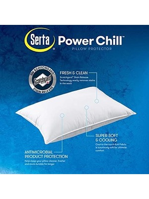 Serta Power Chill Soğutma Yastığı Koruyucuları, Lekeye Dayanıklı ve Fermuarlı Yastık Koruyucu, Yastığı Toz ve Kirden Korur (2'li Paket), Kral, Beyaz