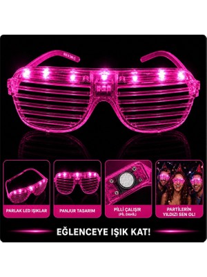 Renas Store LED Işıklı Panjur Parti Gözlüğü Pembe Renk Shutter Gözlük