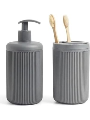 Ikili Sabunluk Seti - Modern Banyo ve Mutfak Tezgah Üstü Seti - Sıvı Sabunluk ve Losyon Şişesi - Paslanmaz Pompalı 2'li Set- Renk