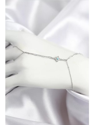 Renas Store Pirinç Zirkon Taşlı Boncuklu Yonca Model Gümüş Renk Şahmeran - TJ-SN720