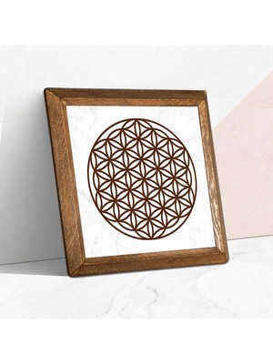 Yaşam Çiçeği Taş Duvar Tablosu - Ahşap Çerçeveli Taş Tablo - 25X25 cm - Dekoratif Duvar Sanatı - Modern Ev ve Ofis Duvar Dekoru W1-176