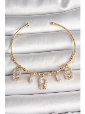 Renas Store Pirinç Gold Renk Sallantı Zirkon Taşlı Messika Figür Charm Kadın Bileklik - TJ-BB6893