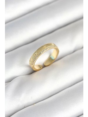 Renas Store Gold Renk Şerit Zirkon Taşlı Kadın Yüzük - TJ-BYK3905