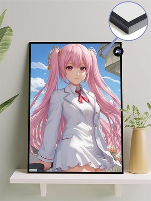 (PSTER604) Pembe Saçlı Kızı Manga Çerçeveli Tablo - Çerçeveli Poster 21 x 30