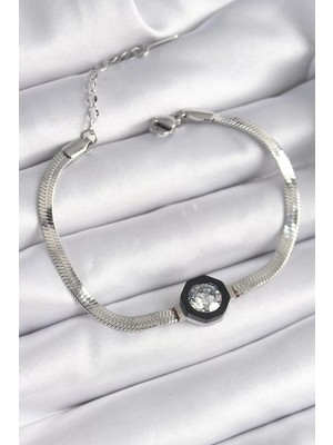 Renas Store 316L Çelik Gümüş Renk Zirkon Taşlı Italyan Zincir Model Kadın Bileklik - TJ-BB6479