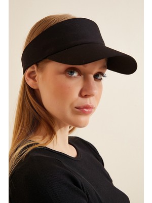 Şapkadan Unisex UV Koruyucu Siyah Vizör Kasket Tenis Şapka  Pamuk