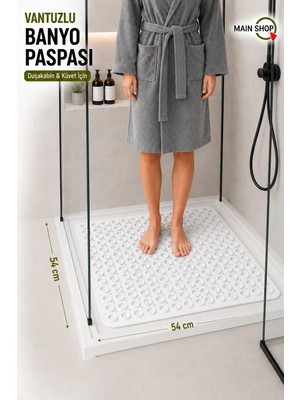 MAİN SHOP Kare Masajlı Silikon Banyo & Duş Kaydırmazı Beyaz Renk M-150