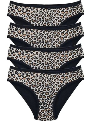 Beruflic 4 Adet Leopar Desenli Likralı Yumuşak Dokulu Kadın Slip Külot