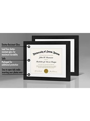 28X36 cm Siyah Diploma Çerçevesi, Kırılmaya Dayanıklı Cam, Asma Donanımı Dahil, 2'li Paket