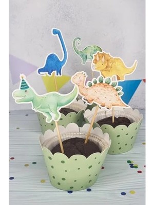 Die Grup Lüks Büyük Boy Dinozor Konsept Kürdan Süsleri, 10'lu Paket, Cupcake Süsleme