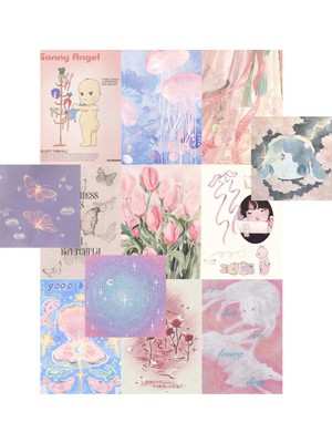 Ororabutik Pembe Mavi Mor Kawaii Sulu Boya Poster Seti Afiş- 12 Adet A5