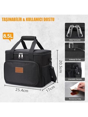 Omrs Store Termal Çanta, Soğuk Tutucu Yalıtımlı Beslenme Çantası, Soğutucu Buzluk Yemek Çantası 8,5l - Siyah