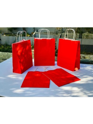 Orbak Kağıtçılık 1.kalite 18X8X24 cm 5’li Kırmızı Renkli Kraft Kağıt Çanta Hediye Poşeti Hediye Paketi Kraft Çanta