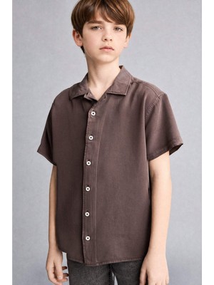 DeFacto Regular Fit Apaş Yaka Tencel Kısa Kollu Gömlek Erkek Çocuk H5646A826SM