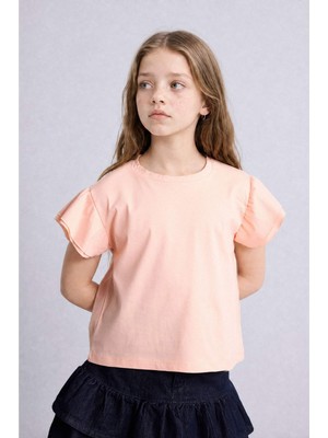 DeFacto Regular Fit Bisiklet Yaka Penye Kısa Kollu Tişört Kız Çocuk H7249A826SM