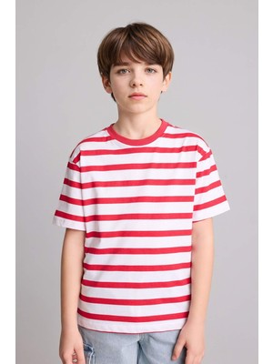 DeFacto New Regular Fit Bisiklet Yaka Çizgili Kısa Kollu Tişört Erkek Çocuk H4342A826HS