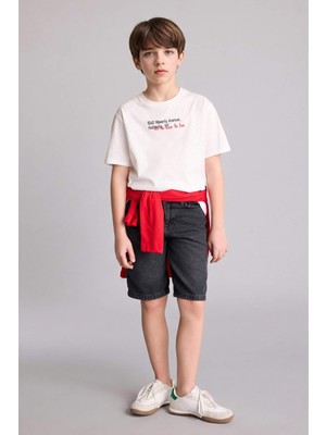 DeFacto New Regular Fit Bisiklet Yaka Baskılı Kısa Kollu Tişört Erkek Çocuk H6356A826HS