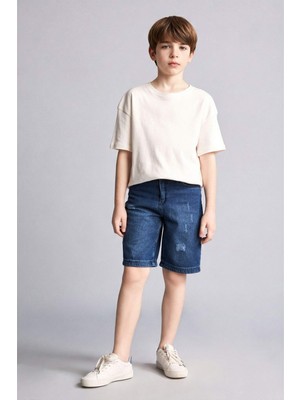 DeFacto Regular Fit Yırtık Detaylı Jean Şort Erkek Çocuk H5419A826HS