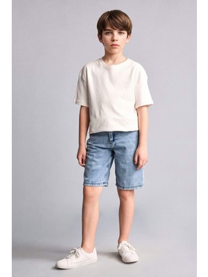 DeFacto Regular Fit Yırtık Detaylı Jean Şort Erkek Çocuk H5419A826HS