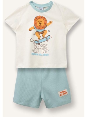 DeFacto 2'Li Baskılı Pijama Takım Şort Tişört Erkek Bebek H4028A526HS