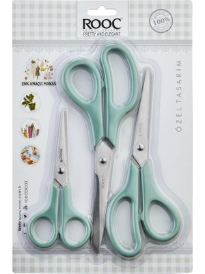 Omrs Store Premium Serisi Ergonomik Saplı Çelik Gıdaya Temasa Uygun 3'lü Set Mutfak Makası, Yeşil
