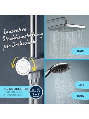 Tech Butiq 250 Duş Sistemi, Yön Değiştiricili, Duvar Dışı Bağlantılı, 2 Akışlı 250MM Tepe Duşu, 2 Akışlı 110MM El Duşu, 1500 ve 500MM Duş Hortumu, Duş Başlığı Seti, 26986001