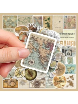 Tech Butiq 50'li Travel Map Stickers Set, Seyahat Seti Laptop Notebook Tablet Seti