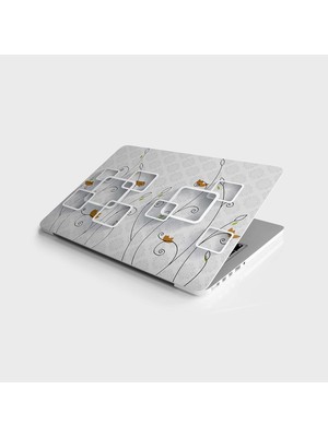 Tech Butiq Laptop Notebook Pc Kaplama Etiketi Siyah Çiçekler
