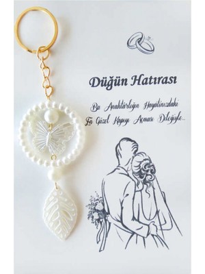 Hayaller Dükkanı Hazır Nikah Şekeri  Anahtarlık Kartlı Kelebek Halkalı Yapraklı Incili