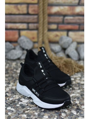 Riccon Unisex Sneaker 0012072 Siyah Beyaz Renkli Kadınlar İçin Düz Tabanlı Ortapedik Ayakkabı